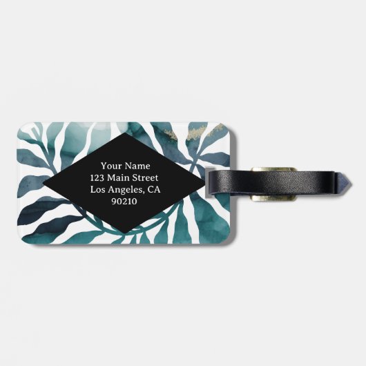 Boho Botanical Kelp Monogram Waterverf Matise Bagagelabel (Achterkant horizontaal)