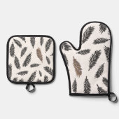 Boho Botanical Leaf Oven Mitt & Pot Houder Ovenwant & Pannenlap Set (Voorkant)