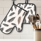 Boho Botanical Leaf Oven Mitt & Pot Houder Ovenwant & Pannenlap Set