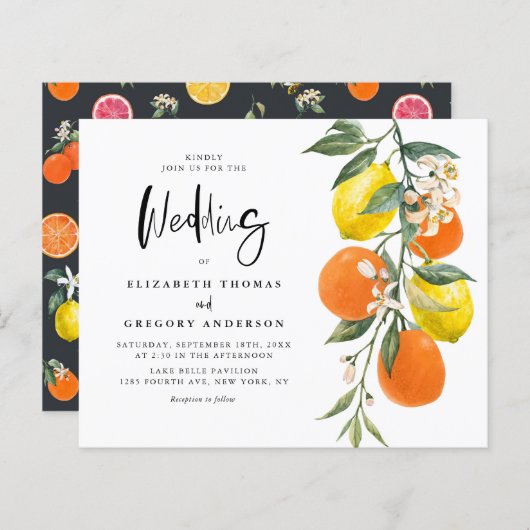 Boho Botanical Lemon and Oranje Wedding Invitation (Voorkant / Achterkant)