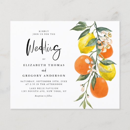 Boho Botanical Lemon and Oranje Wedding Invitation (Voorkant)