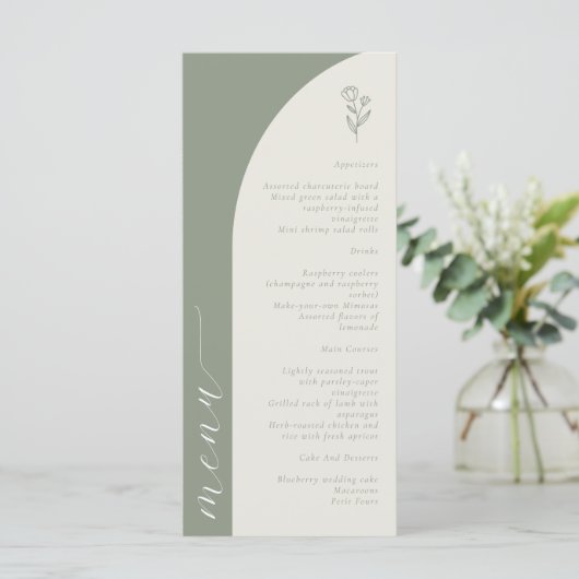 Boho Botanical Monogram Sage Green Wedding Menu (Staand voorkant)