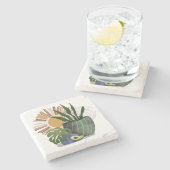Boho Botanical Neutral Mid Century Stone Coaster Stenen Onderzetter (Zijkant)