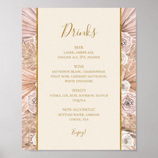 Boho Botanical | Onderteken van het menu Ivory Wed Poster (Voorkant)