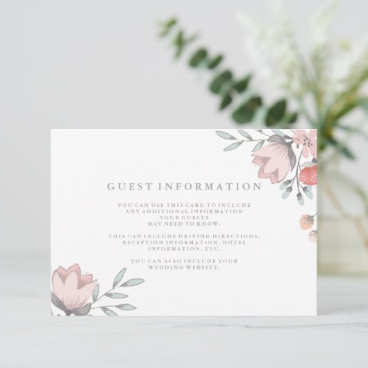 Boho Botanical Rustic Gast Details Koraal en Grijs Informatiekaartje (Staand voorkant)