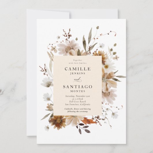 Boho Botanical Rustic Wedding Photo Invitation Kaart (Voorkant)