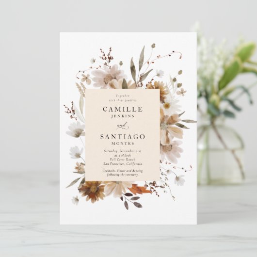 Boho Botanical Rustic Wedding Photo Invitation Kaart (Staand voorkant)