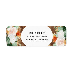 Boho Botanical Rustic Wood Floral Return Address Etiket