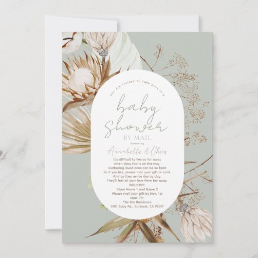 Boho Botanical Sage Baby shower by Mail Invitation Kaart (Voorkant)