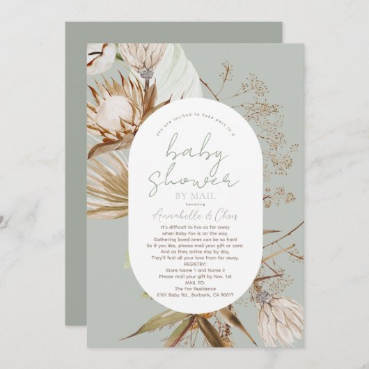 Boho Botanical Sage Baby shower by Mail Invitation Kaart (Voorkant / Achterkant)