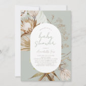 Boho Botanical Sage Baby shower Invitation Kaart (Voorkant)