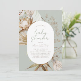 Boho Botanical Sage Baby shower Invitation Kaart
