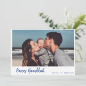 Boho Botanical Simple Script Photo Happy Hanukkah Feestdagenkaart (Staand voorkant)