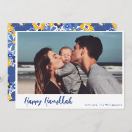 Boho Botanical Simple Script Photo Happy Hanukkah Feestdagenkaart