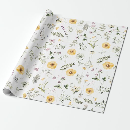 Boho Botanical Spring Wildflower Garden Cadeaupapier (Uitgerold)