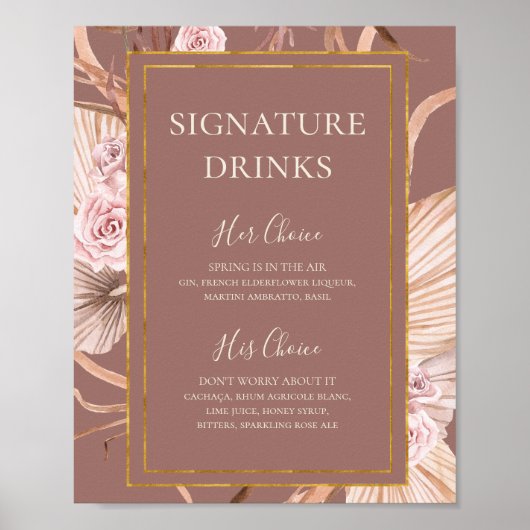 Boho Botanical | Stof Roze Signature Dranken Bord Poster (Voorkant)