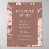 Boho Botanical | Stof Roze Signature Dranken Bordj Poster (Voorkant)