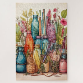 Boho Botanical Watercolor Bottles Jigsaw Puzzle Legpuzzel