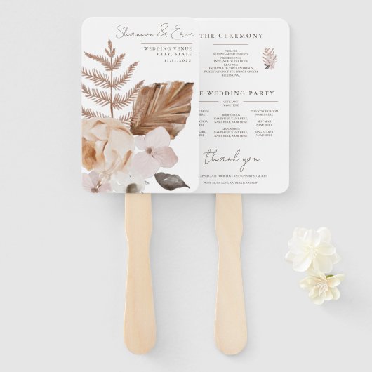 Boho Botanical Wedding Program Fans Handwaaier (Voorkant en achterkant)