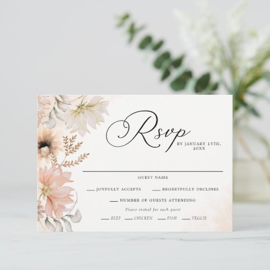 Boho Botanical Wedding RSVP Kaarten (Staand voorkant)