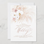 Boho Botanical White Orchids Pampas Grass Wedding Kaart (Voorkant)