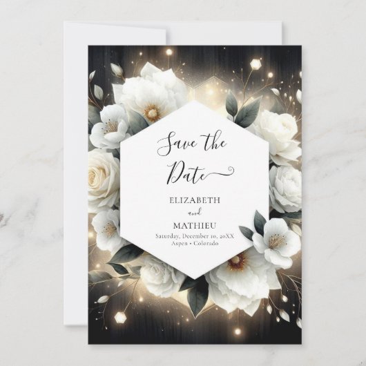 Boho Botanical White Roses Wedding Save The Date (Voorkant)