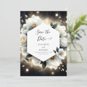 Boho Botanical White Roses Wedding Save The Date (Staand voorkant)