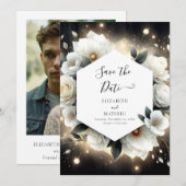 Boho Botanical White Roses Wedding Save The Date (Voorkant / Achterkant)