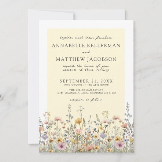 Boho Botanical Wildflower Gele Bloemen Huwelijk Kaart (Voorkant)