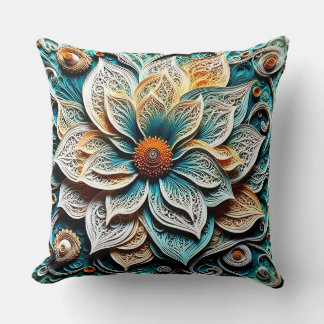 Boho Botanical Zentangle Floral Throw Pillow  Kussen