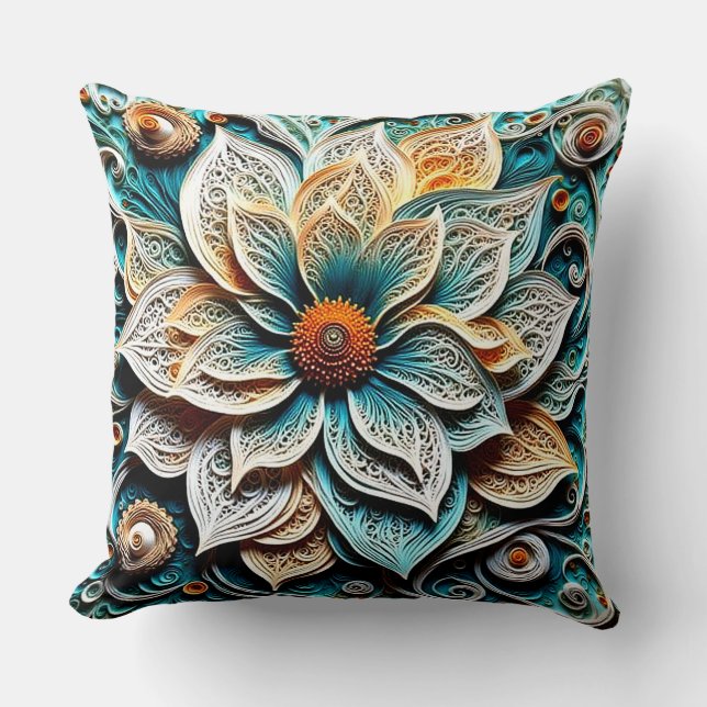 Boho Botanical Zentangle Floral Throw Pillow  Kussen (Voorkant)