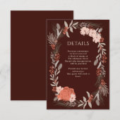 Boho Botanicals Brown en Cream Wedding Details Informatiekaartje (Voorkant / Achterkant)