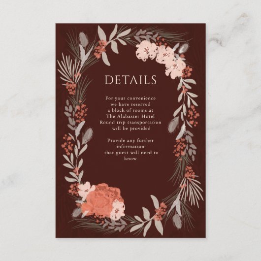 Boho Botanicals Brown en Cream Wedding Details Informatiekaartje (Voorkant)