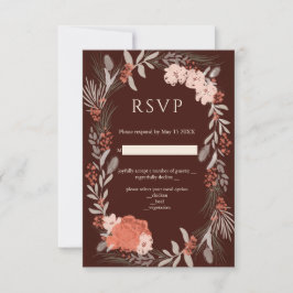Boho botanicals Brown en Cream Wedding RSVP Kaart