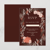 Boho botanicals Brown en Cream Wedding RSVP Kaart (Voorkant / Achterkant)