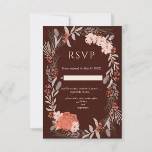 Boho botanicals Brown en Cream Wedding RSVP Kaart