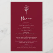 Boho Botanicals Burgundy Wedding Menu Kaart (Voorkant)