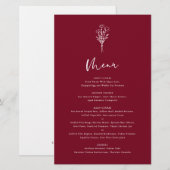 Boho Botanicals Burgundy Wedding Menu Kaart (Voorkant / Achterkant)
