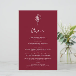 Boho Botanicals Burgundy Wedding Menu Kaart