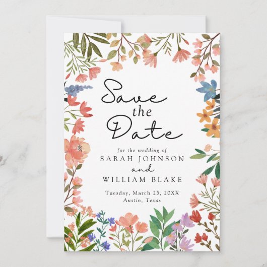 Boho Botanicals: Een Waterverf tuin van wilde bloe Save The Date (Voorkant)