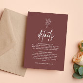 Boho Botanicals Mauve Wedding Details Informatiekaartje