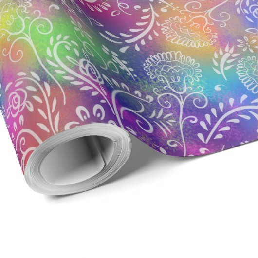 Boho Botanicals Paarse Haze Batik Stijl Cadeaupapier (Rol Hoek)