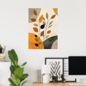 Boho Botanisch Abstract Blad Neutrale Aardtint Poster (Thuiskantoor)