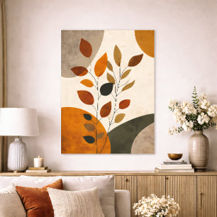 Boho Botanisch Abstract Blad Neutrale Aardtint Poster