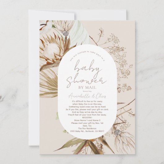 Boho Botanisch Beige Baby shower per post Kaart (Voorkant)