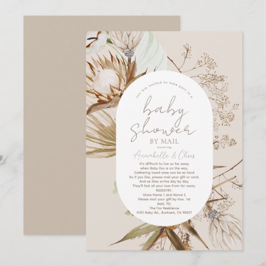 Boho Botanisch Beige Baby shower per post Kaart (Voorkant / Achterkant)