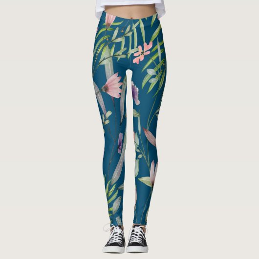 Boho botanisch fashionisch zomerpatroon leggings (Voorkant)