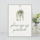 Boho Botanisch groen Bruiloft Gastenboek teken (Staand voorkant)