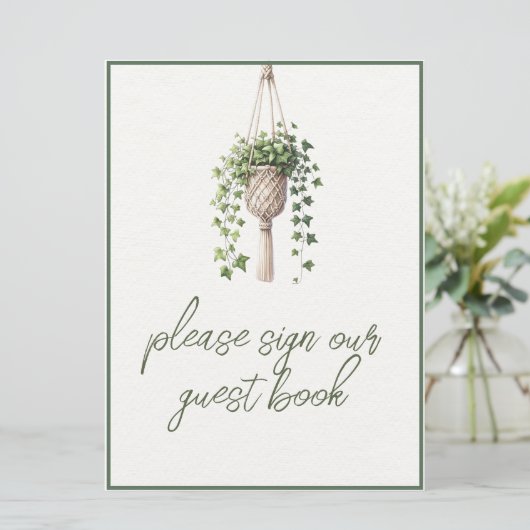 Boho Botanisch groen Bruiloft Gastenboek teken (Staand voorkant)