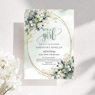 Boho Botanisch Groen Wit Blad It's A Girl Kaart